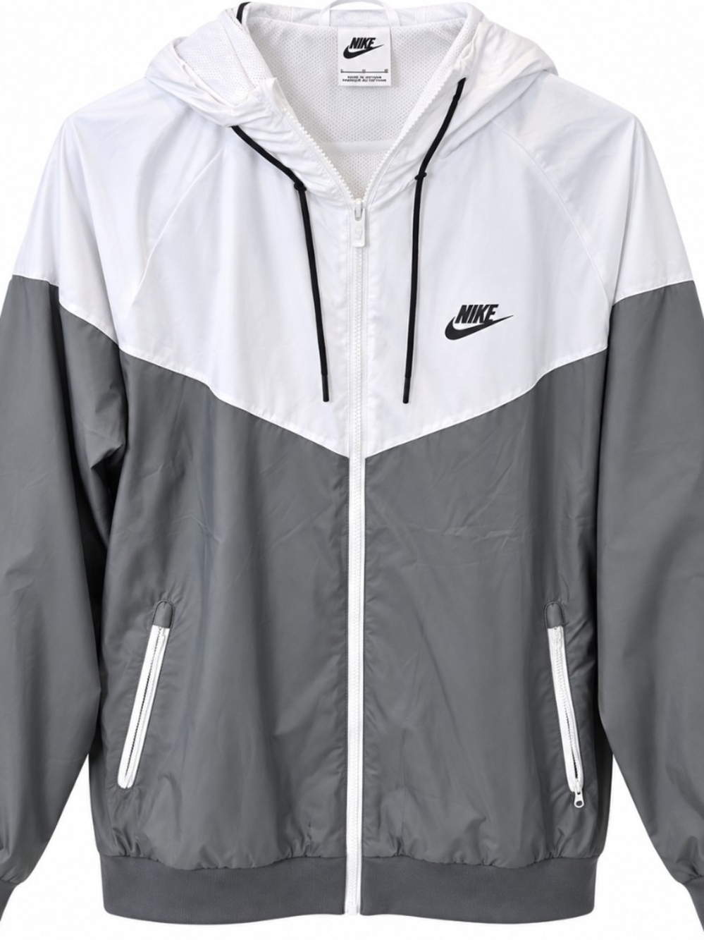 Nike White and Gray Hooded Windbreaker Jacket
